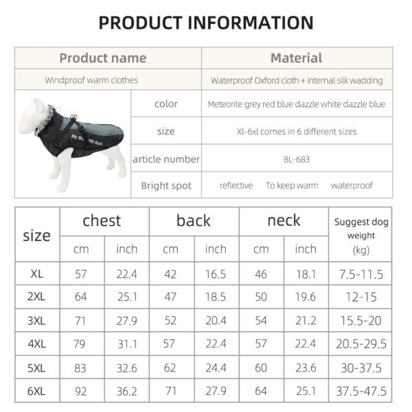 Manteau imperméable d’hiver pour chien 🧥 col en peluche