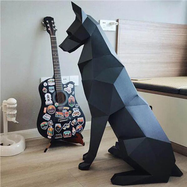 Sculpture Origami Doberman 3D – Papercraft géant fait main
