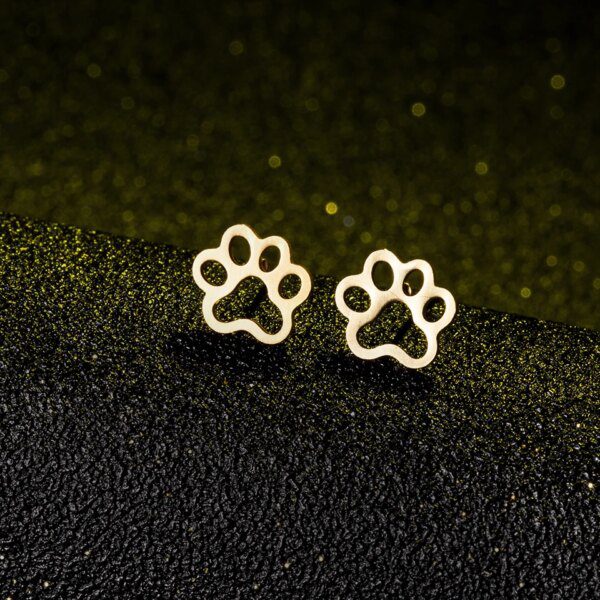 57452-050816.jpg mini boucle d oreille en forme de pattes d'animaux, couleur dorée, en acier inoxydable, pour femmes et filles