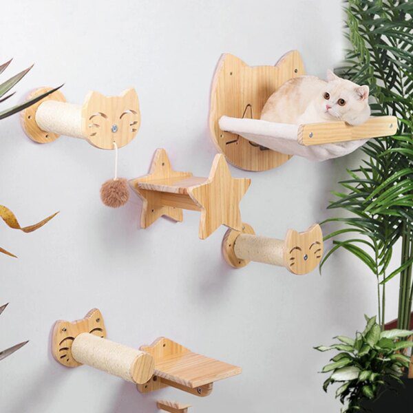 Cadre d'escalade mural en bois massif pour chat, arbre a chat mural 2023