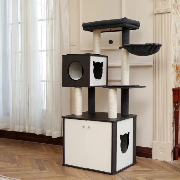 arbre a chat design, maison de luxe avec armoire, arbre à chat design luxe