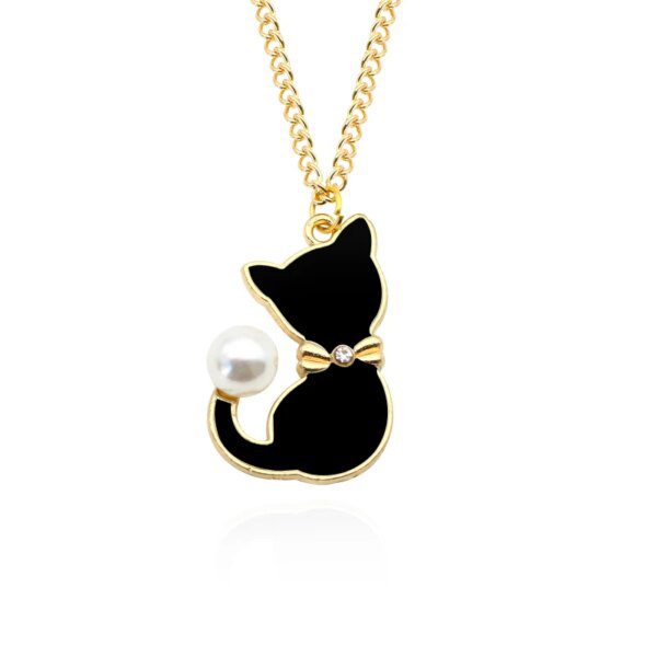 Mode Émail Chat Perle Queue Colliers et Pendentifs Mignon Animal