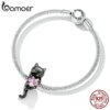 Bracelet en argent Sterling 925 avec perles de chat noir de dessin animé, mignon pendentif de queue