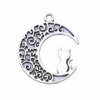10 pièces 30x26mm pendentifs chat lune couleur argent Antique pour la fabrication de bijoux DIY