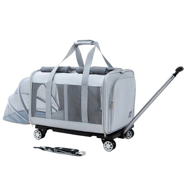 Chariot de transport extensible à roues pour chats et chiens – Double couche