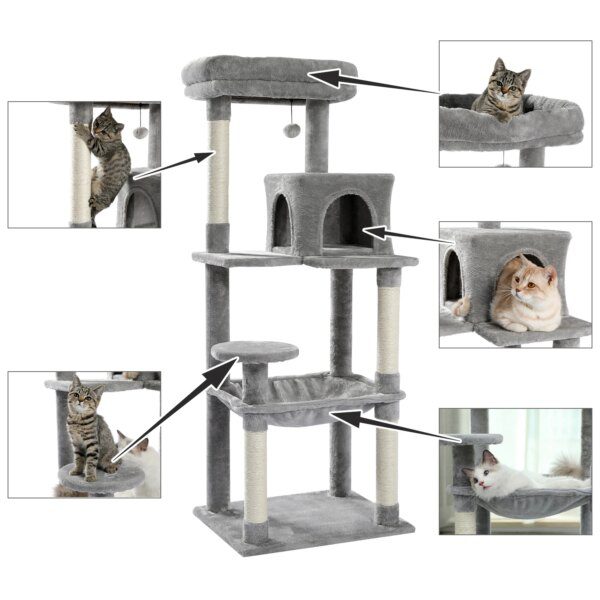 Arbre à chat à plusieurs niveaux H143CM, mobilier de maison avec poteaux à gratter recouverts de Sisal