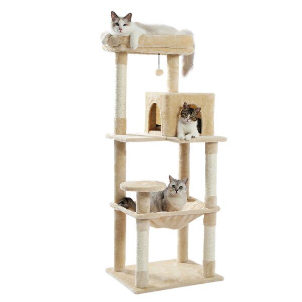 Arbre à chat à plusieurs niveaux H143CM, mobilier de maison avec poteaux à gratter recouverts de Sisal