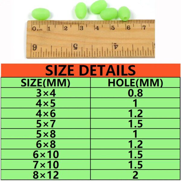 perle fluorescente peche en caoutchouc souple lumineux, matériel de gréement