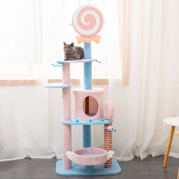 arbre a chat Grattoir en peluche interactif pour chat, cadre d'escalade