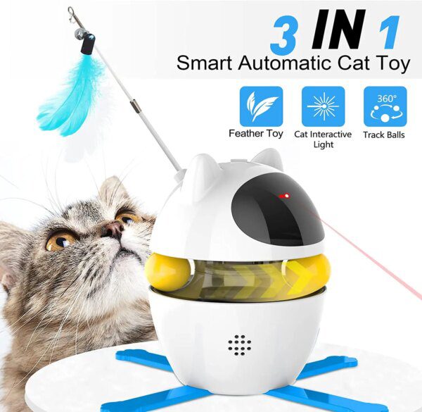 Jouet interactif 4-en-1 pour chat – Laser, plumes, balle