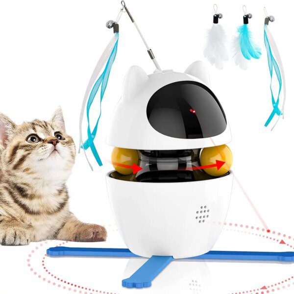 Jouet interactif 4-en-1 pour chat – Laser, plumes, balle