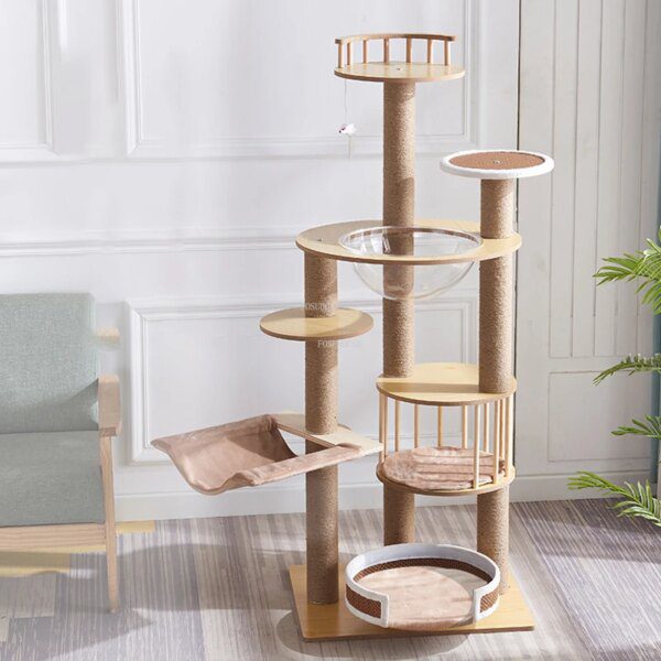 arbre a chat Grattoir universel pour chat en bois massif, quatre saisons, accessoires pour chats