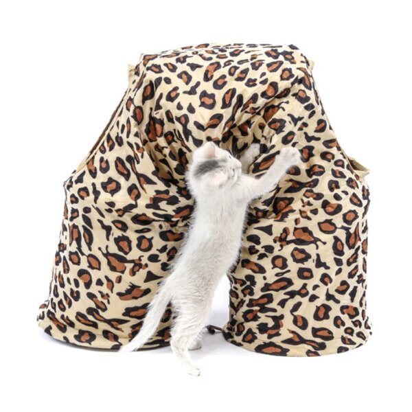 Tunnel Pliable pour Chat – Imprimé Léopard, 2 Trous