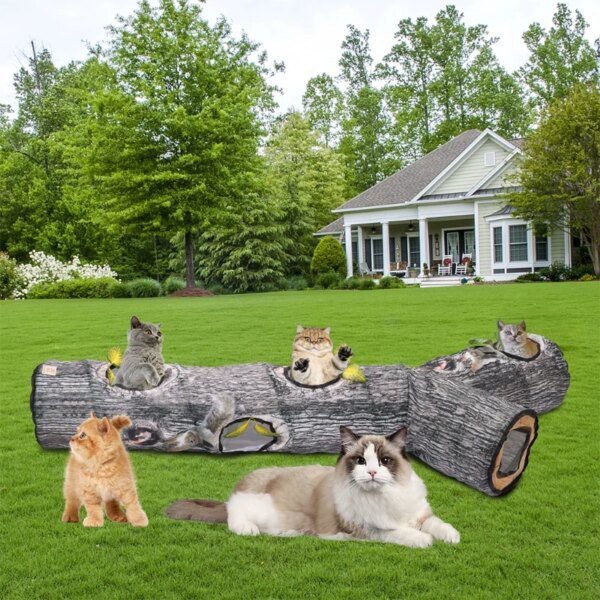 Grand Tunnel Pliable pour Chat – Motif Arbre, Jeu Long