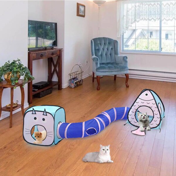 Centre d’Activité Tunnel & Cubes pour Chat – Ensemble 3-en-1 Modulable