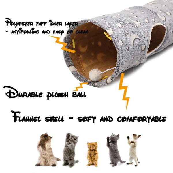 Tunnel Lumineux Pliable pour Chat – Auto-Brillant avec Balle en Peluche
