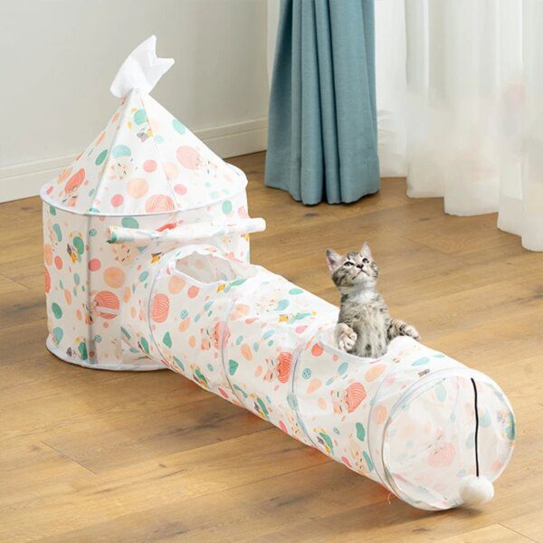 Tunnel-Lit Patchwork pour Chat – Couchage Double Option