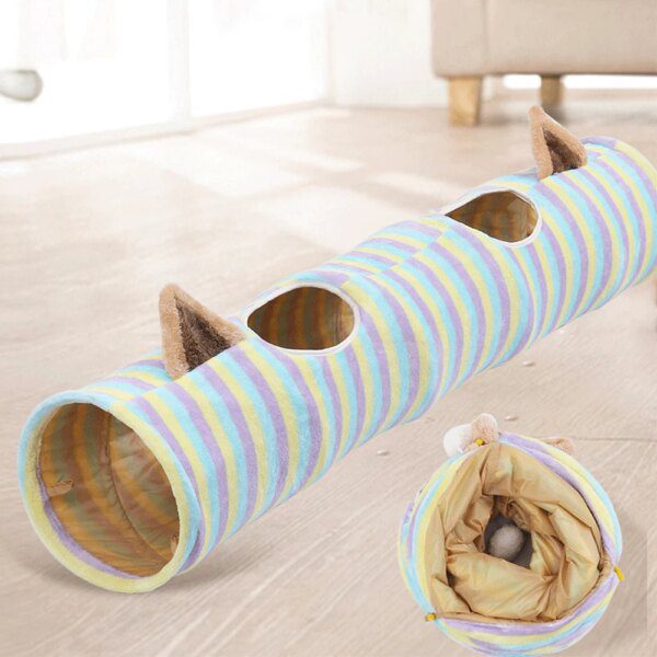 Tunnel Pliable 4 Portes pour Chat – Design Droit avec Oreilles