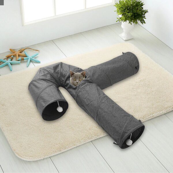 Tunnel d’Intérieur pour Chat – Labyrinthe Pliable à 3 Voies
