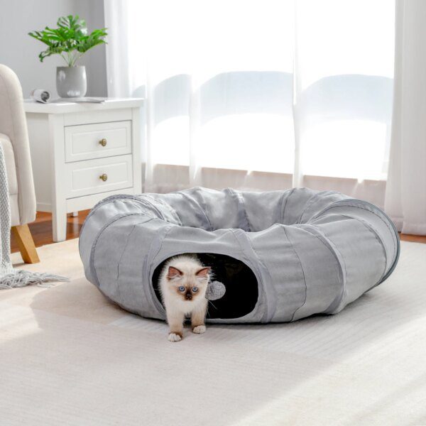 Tunnel Pliable Gris pour Chat – Niche Longue Écologique
