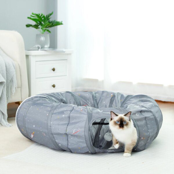 Tunnel Pliable Gris pour Chat – Niche Longue Écologique
