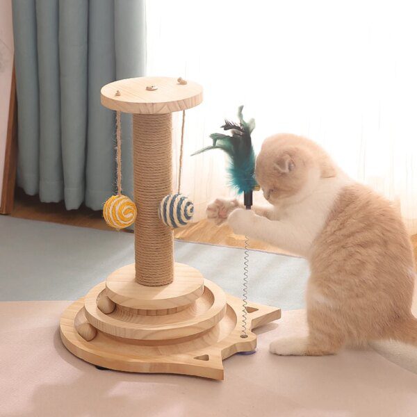 Jouet interactif en bois pour chat – Plateau tournant
