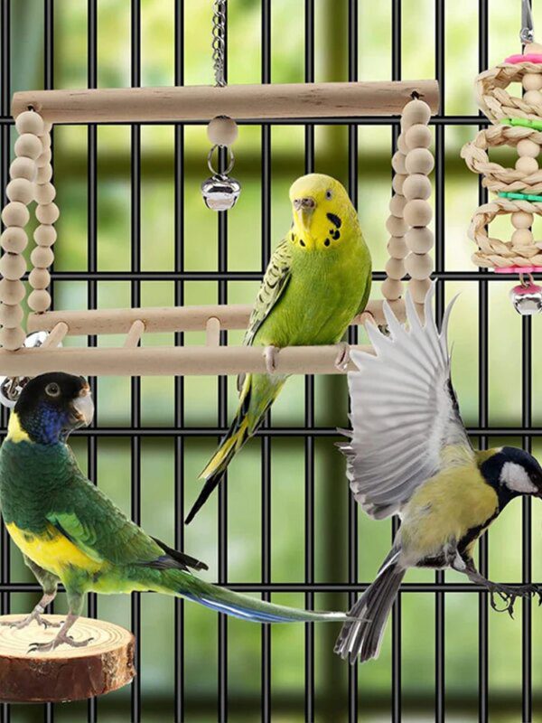 Jouets en Bois Naturel pour Perroquet – Pack 13 Pièces à Mâcher