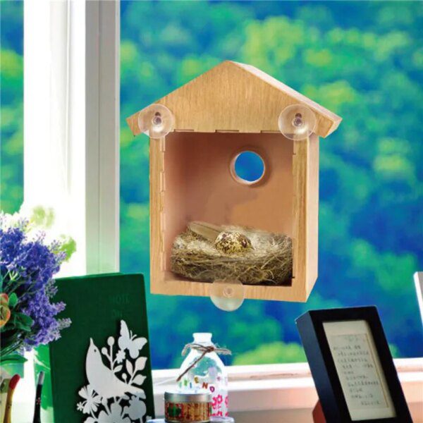 Mangeoire Maison en Bois pour Oiseaux – Distributeur Alimentaire à Ventouses