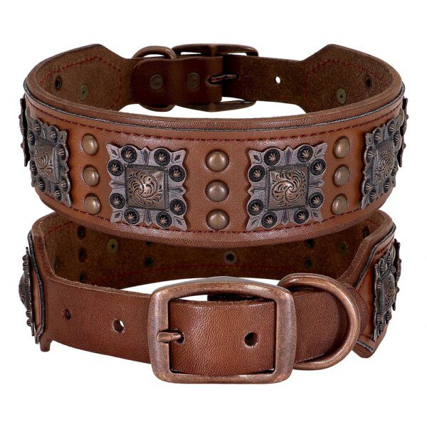 Collier en Cuir Véritable Renforcé à Rivets – Puissance Maîtrisée, Confort Durable