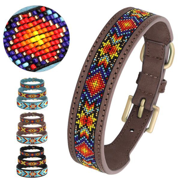 Collier pour Chien en Cuir Véritable Perlé – Élégance Intemporelle