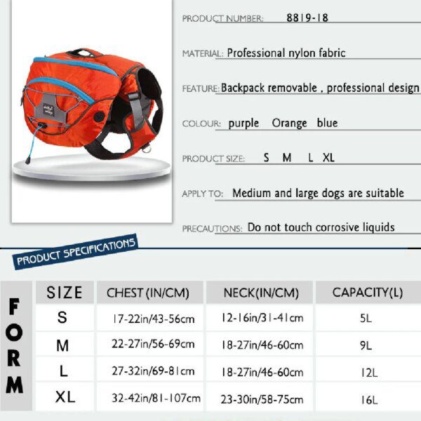 Harnais Chien Sac à Dos Multifonction – Voyage, Camping & Aventure