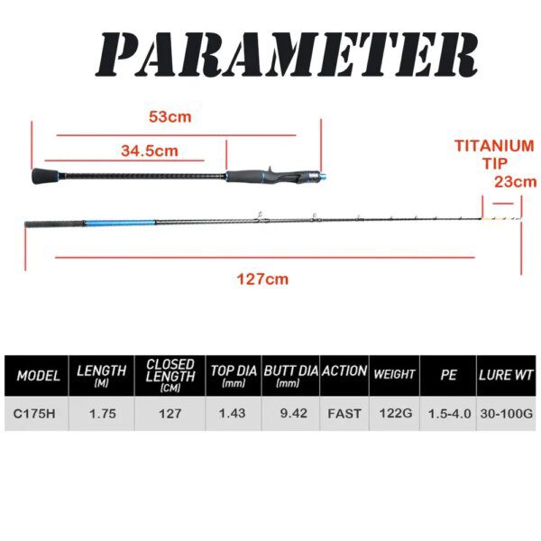 canne a peche Casting et Jigging, 1.75m