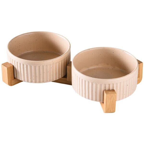Gamelle Chat & Chien en Céramique avec Support en Bois