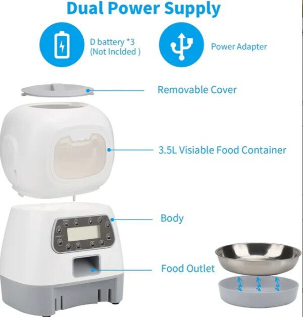 Distributeur automatique intelligent de croquettes 3,5 L avec enregistrement