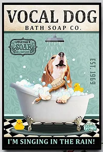 Affiche rétro de baignoire pour chien – Plaque murale en métal étain