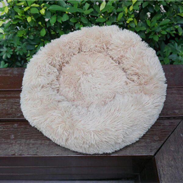 Coussin chien rond en longue peluche – Le lit cocon ultra-doux