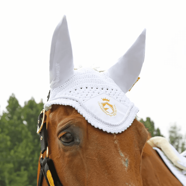 protege oreille de cheval bleu marine de haute qualité, broderie de couleur blanche