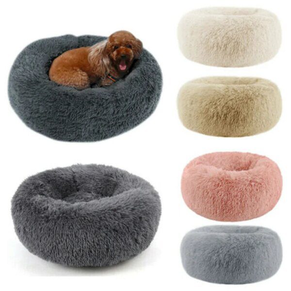 Coussin chien XXL rond apaisant en peluche – Le lit cocon qui calme