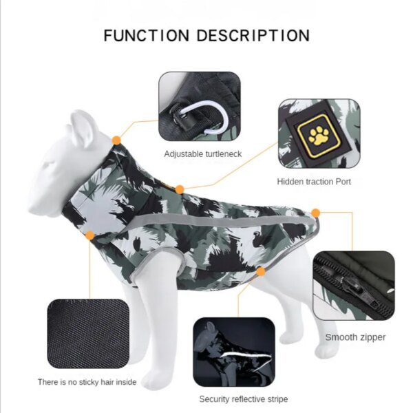 Manteau d’hiver épais et réfléchissant pour grand chien – Protection thermique