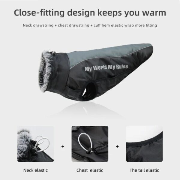 Veste imperméable avec col en fourrure pour grand chien – Protection hiver