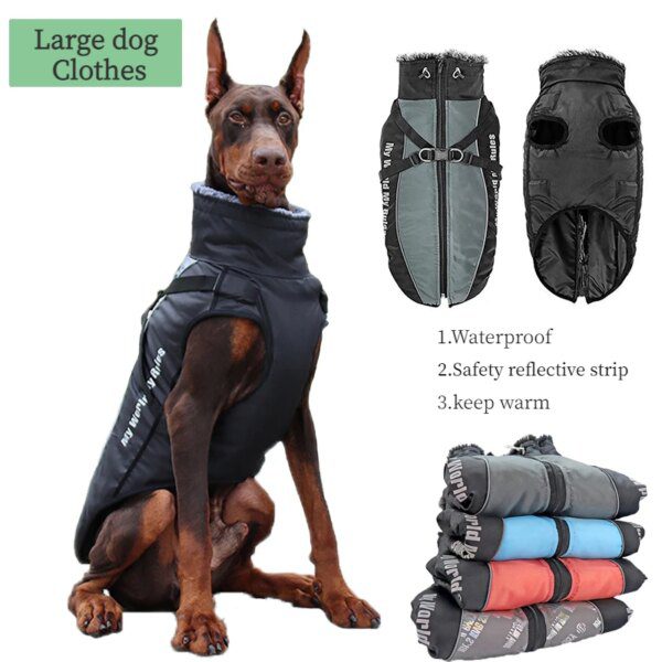 Veste imperméable avec col en fourrure pour grand chien – Protection hiver