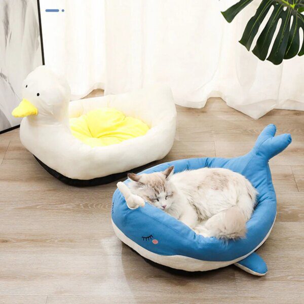 Panier Chien & Chat Apaisant – Lit Cocoon Super Doux Forme Baleine