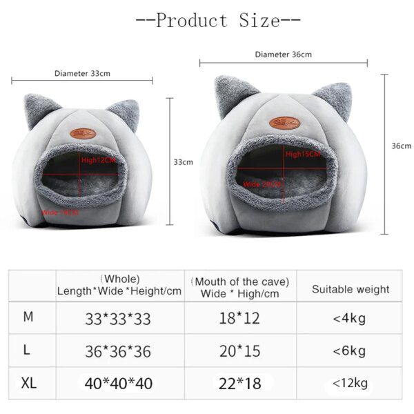 Lit d’hiver chaud pour chat – Grotte cocoon amovible