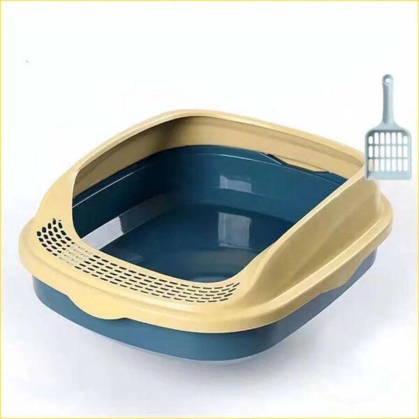 Bac à Litière Semi-Fermé à Clôture Haute pour Chat – Anti-Éclaboussures