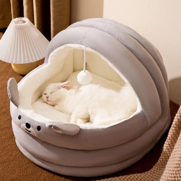 Maison chaude pour chat & petit chien – Lit semi-fermé