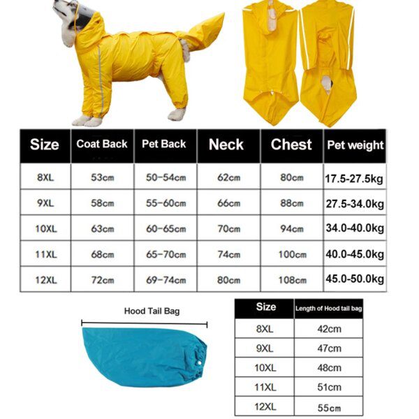 Manteau coupe-vent à capuche couvrant quatre pattes pour chien – Protection