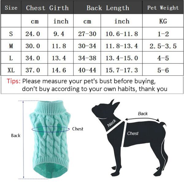 Pull col roulé chaud en maille pour petit chien