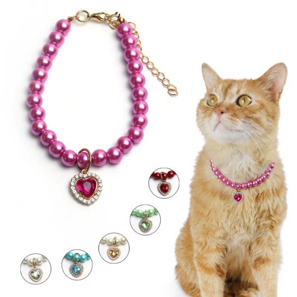Collier Chat de Luxe en Perles de Cristal – Pendentif Cœur