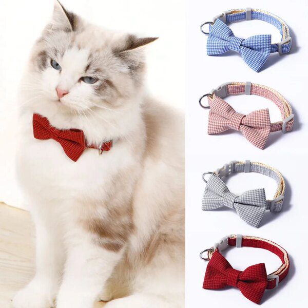 Nœud papillon de Noël à carreaux pour chat & petit chien – Collier élastique