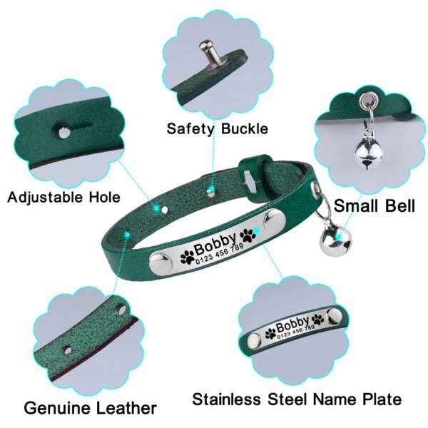 Collier Chat Personnalisé en Cuir Écologique – Gravure Laser Inaltérable